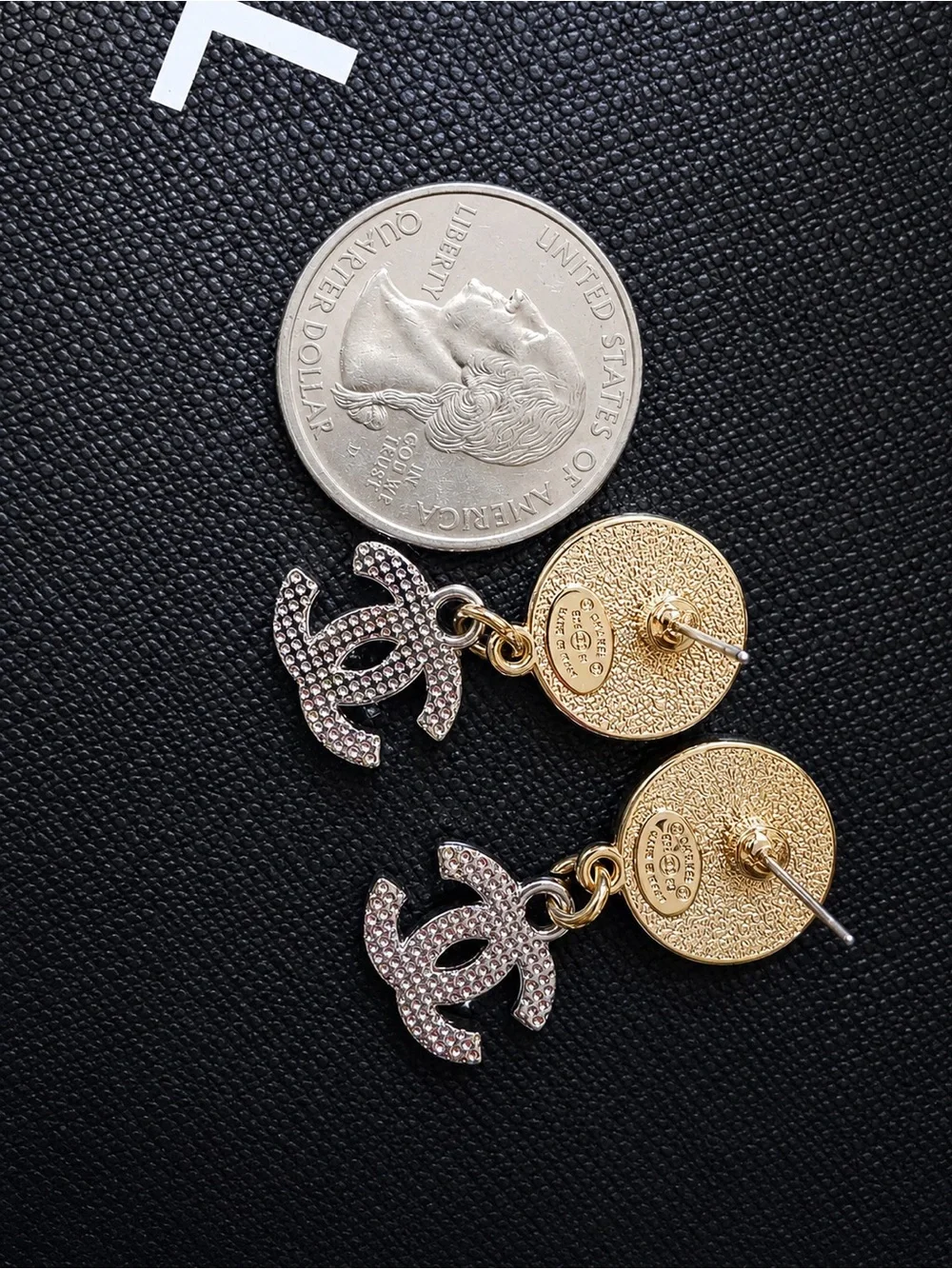 CHANEL Gold & silver Crystal CC Drop Earrings